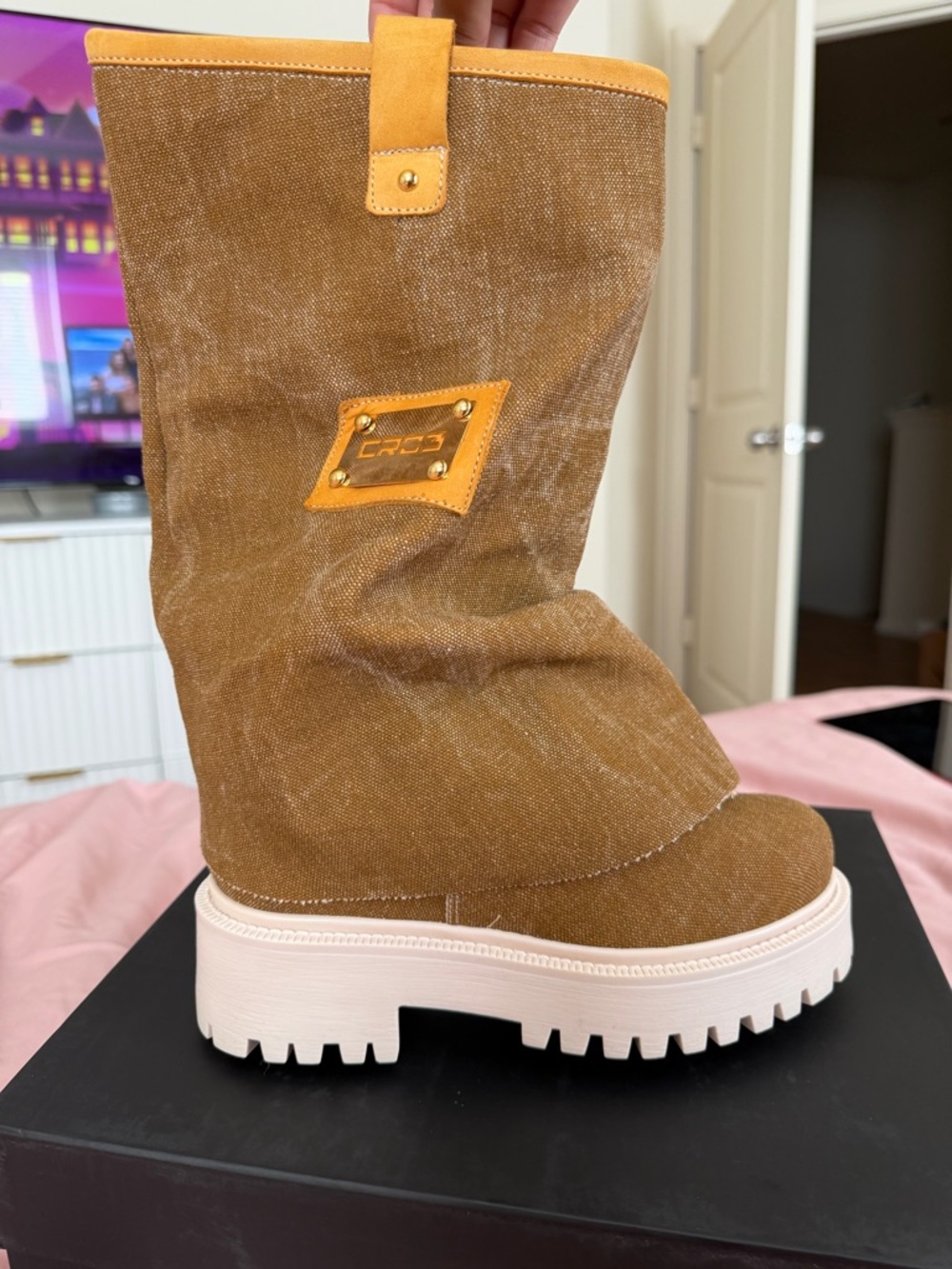 Chunky Black Denim Boots with Cream Lug Sole - Christian Zerotre